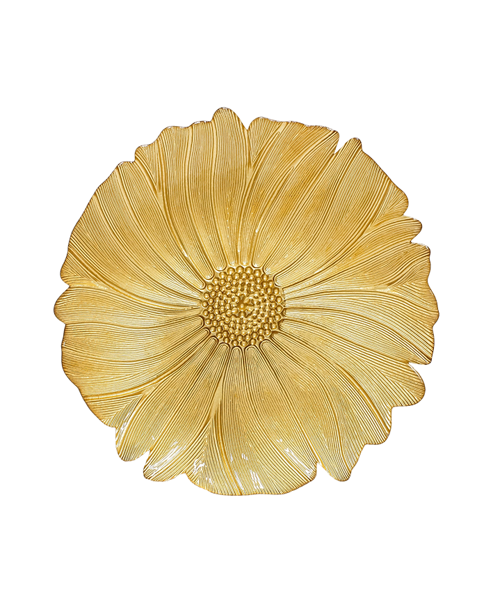 R733011-1 BAJO PLATO VIDRIO FLOR 33 CM ORO